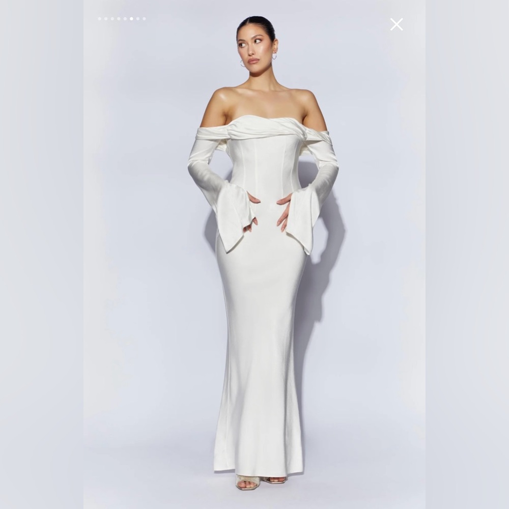 Giselle Off Shoulder Cowl Neck Maxi Dress - White